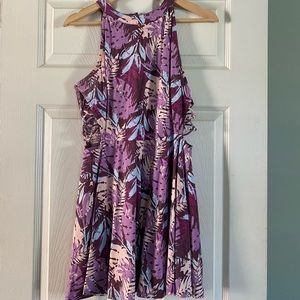 Purple tropical floral mini dress